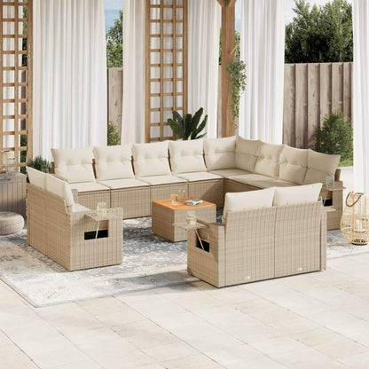 Set Divano da Giardino 13 pz con Cuscini Beige in Polyrattan - homemem39
