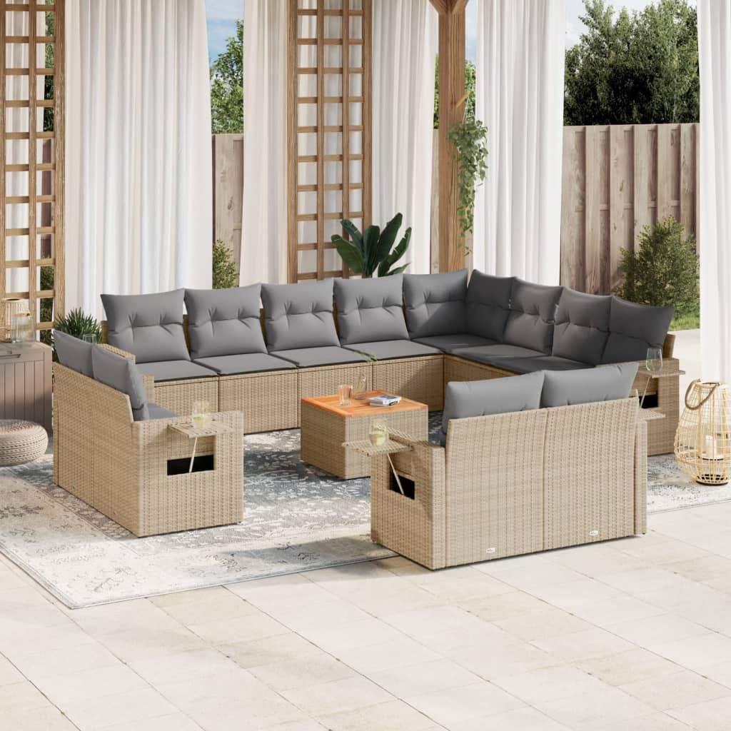 Set Divano da Giardino 13 pz con Cuscini Beige Misto Polyrattan - homemem39