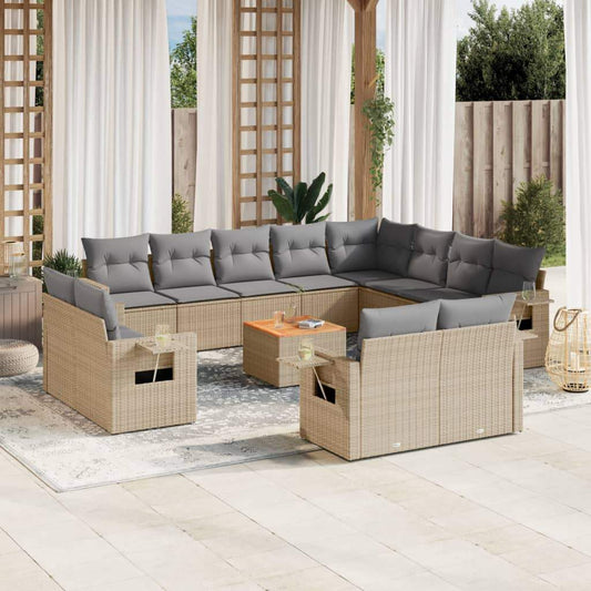 Set Divano da Giardino 13 pz con Cuscini Beige Misto Polyrattan - homemem39
