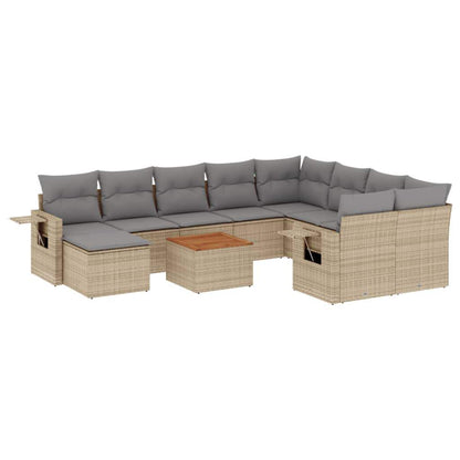 Set Divano da Giardino 11 pz con Cuscini Beige Misto Polyrattan - homemem39