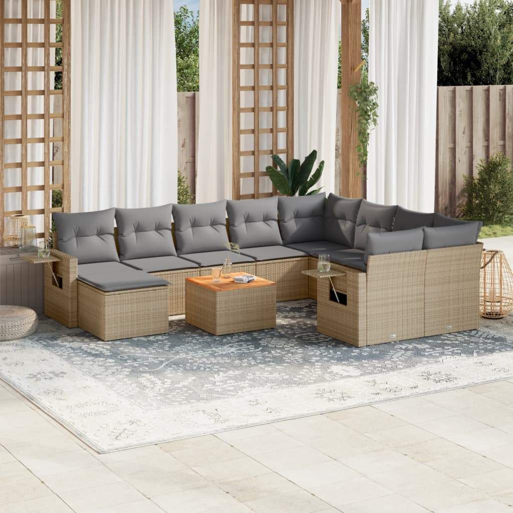 Set Divano da Giardino 11 pz con Cuscini Beige Misto Polyrattan - homemem39