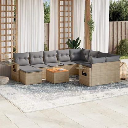 Set Divano da Giardino 11 pz con Cuscini Beige Misto Polyrattan - homemem39