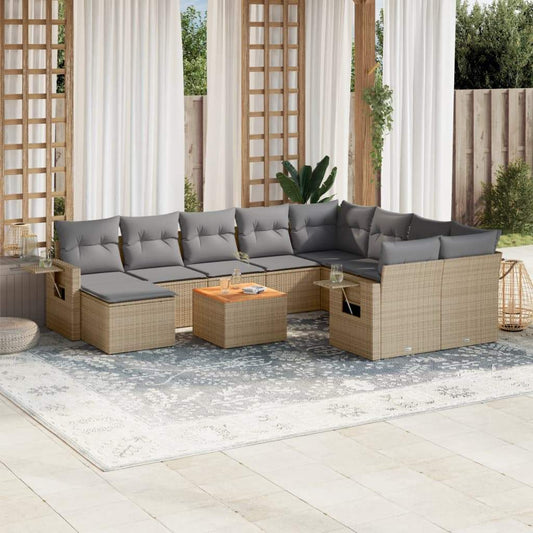 Set Divano da Giardino 11 pz con Cuscini Beige Misto Polyrattan - homemem39