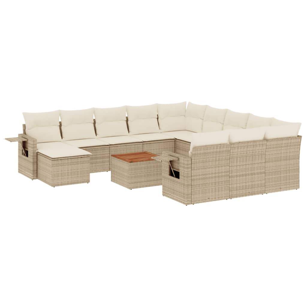 Set Divano da Giardino 13 pz con Cuscini Beige in Polyrattan - homemem39
