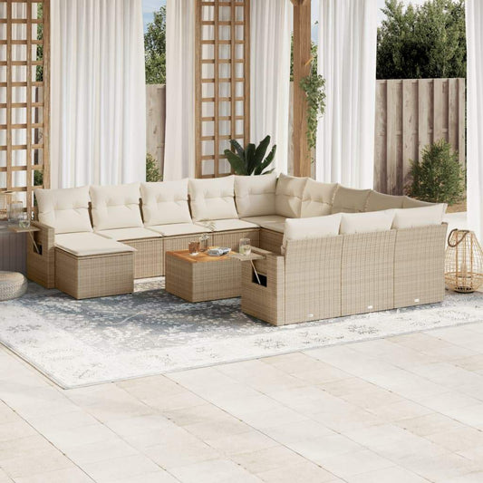 Set Divano da Giardino 13 pz con Cuscini Beige in Polyrattan - homemem39