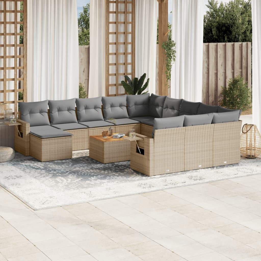 Set Divano da Giardino 13 pz con Cuscini Beige Misto Polyrattan - homemem39
