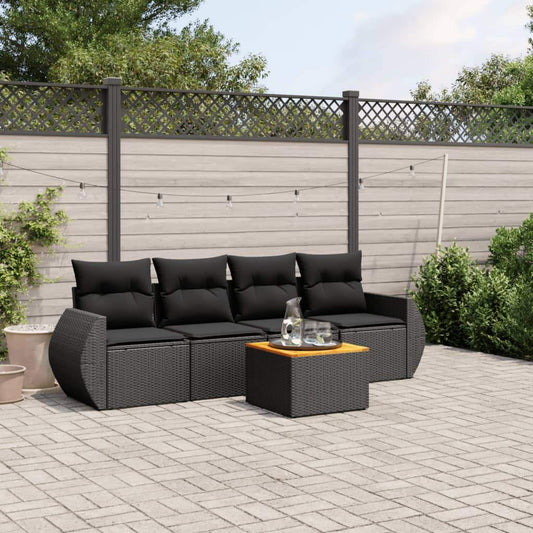 Set Divani da Giardino 5 pz con Cuscini in Polyrattan Nero - homemem39