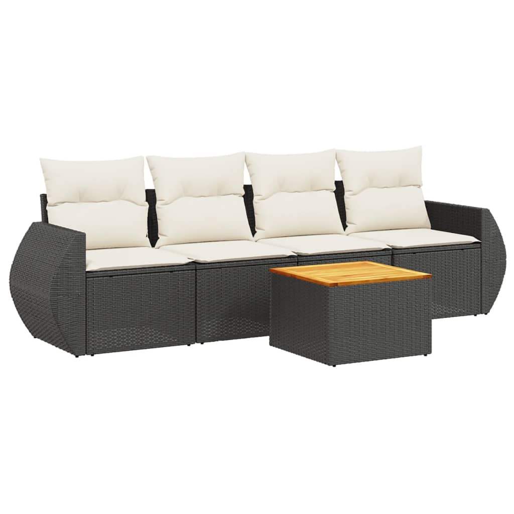 Set Divani da Giardino 5 pz con Cuscini in Polyrattan Nero - homemem39