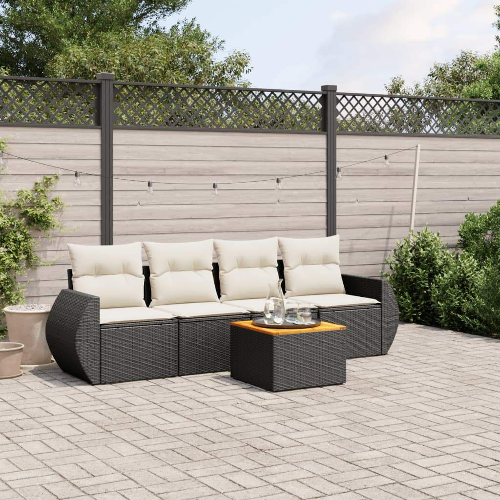 Set Divani da Giardino 5 pz con Cuscini in Polyrattan Nero - homemem39