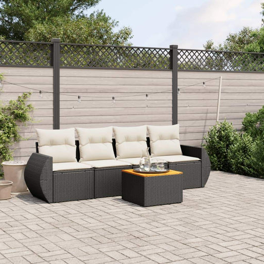 Set Divani da Giardino 5 pz con Cuscini in Polyrattan Nero - homemem39