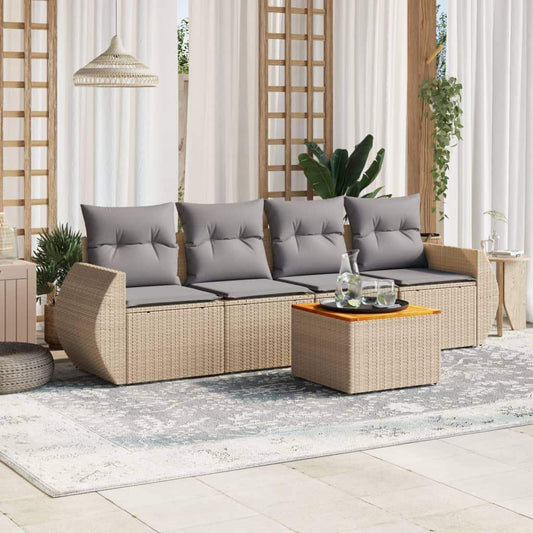 Set Divano da Giardino 5 pz con Cuscini Beige in Polyrattan - homemem39