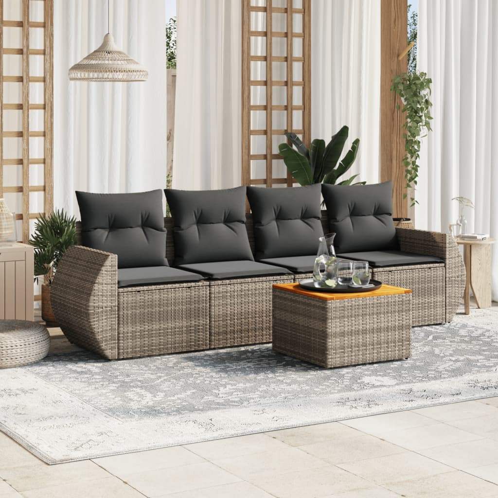 Set Divano da Giardino 5 pz con Cuscini Grigio in Polyrattan - homemem39