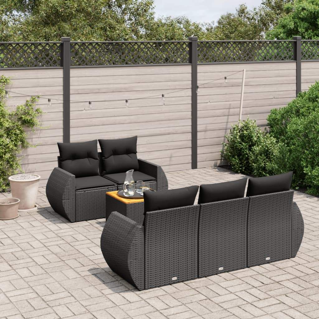Set Divano da Giardino 6 pz con Cuscini Nero in Polyrattan - homemem39