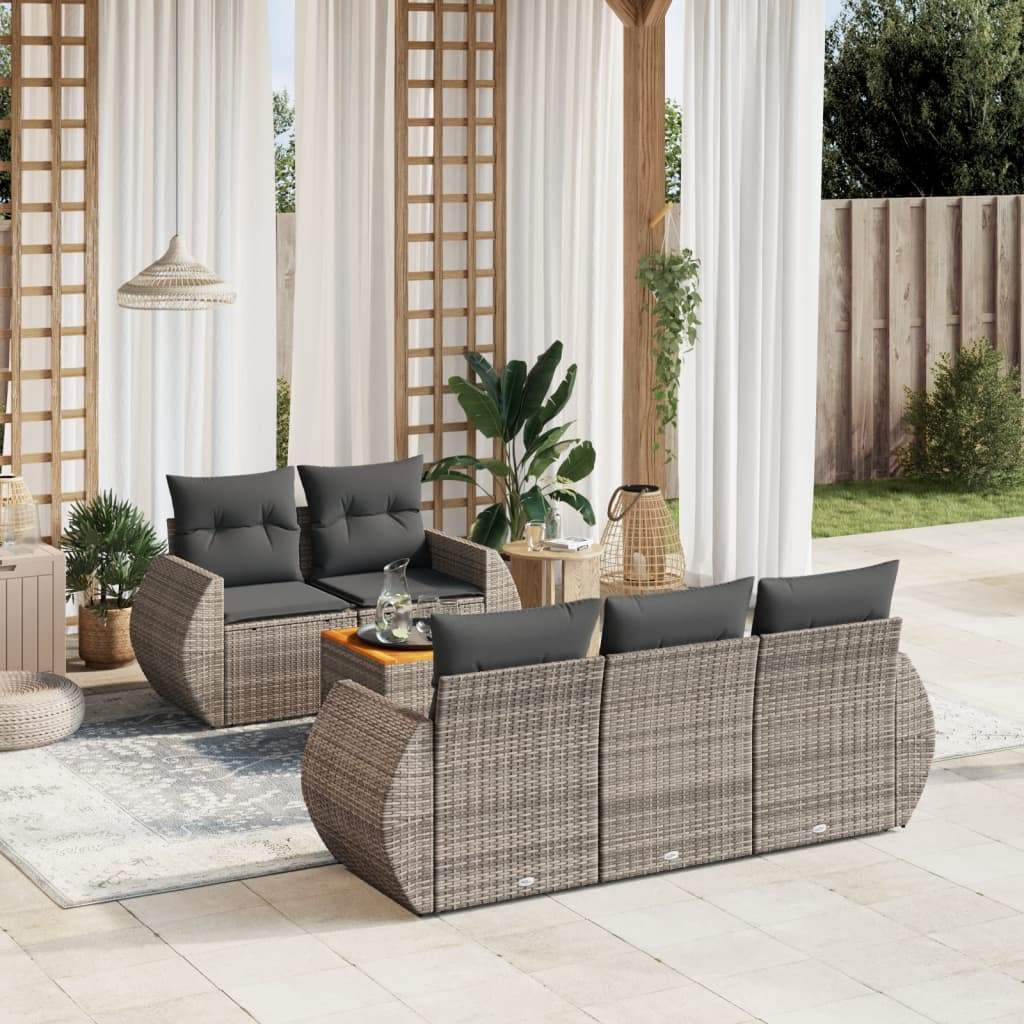 Set Divano da Giardino 6 pz con Cuscini Grigio in Polyrattan - homemem39
