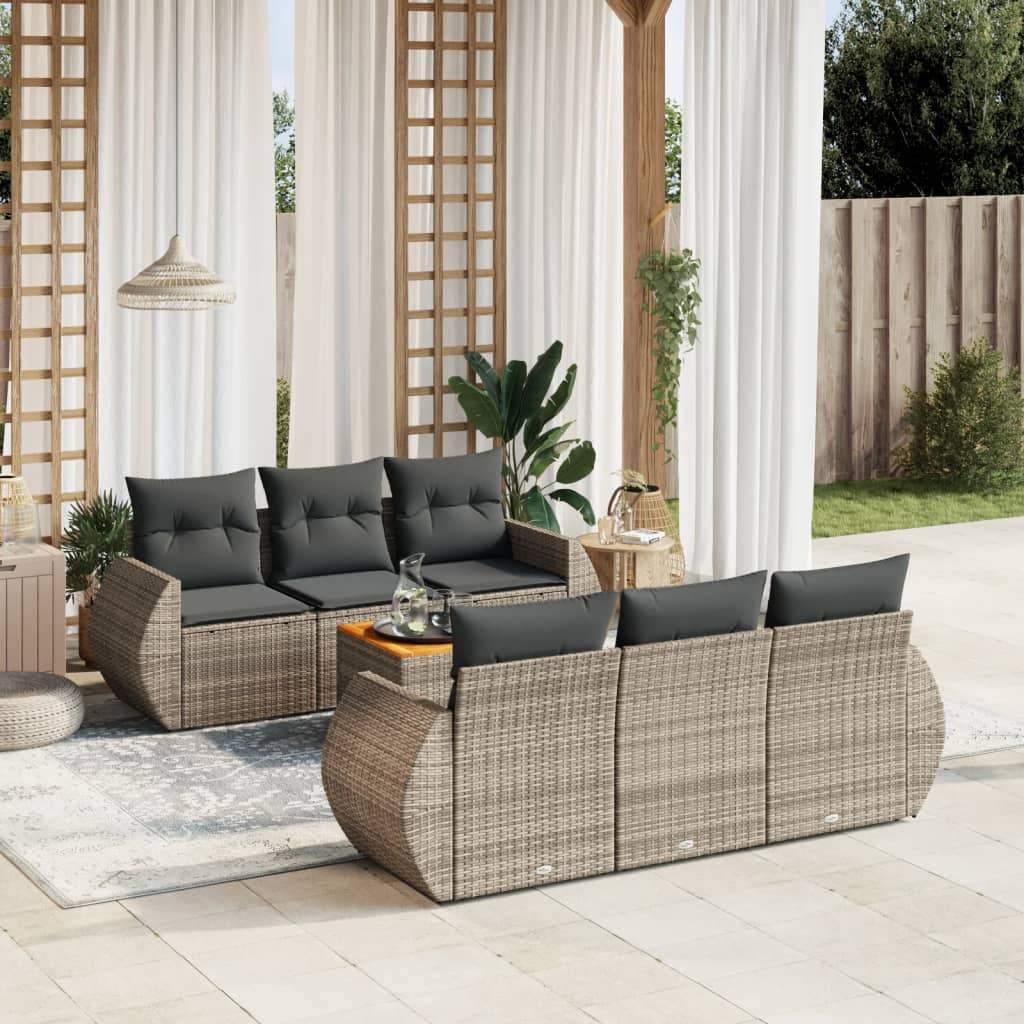 Set Divani da Giardino 7 pz con Cuscini Grigio in Polyrattan - homemem39