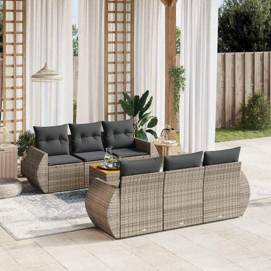 Set Divani da Giardino 7 pz con Cuscini Grigio in Polyrattan - homemem39