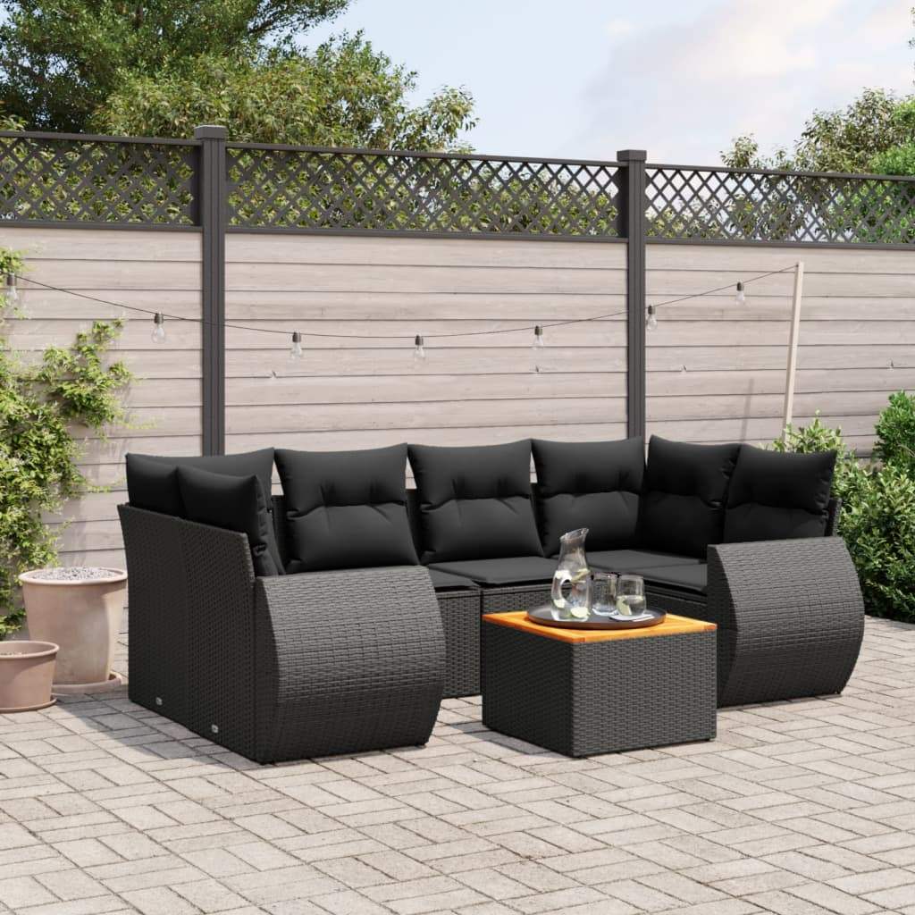 Set Divani da Giardino con Cuscini 7pz Nero Polyrattan - homemem39