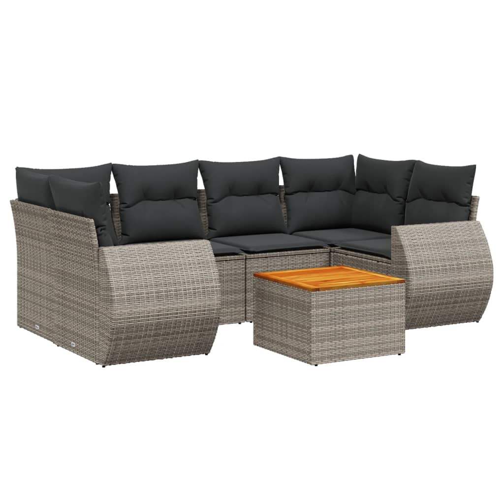 Set Divani da Giardino 7 pz con Cuscini Grigio in Polyrattan - homemem39