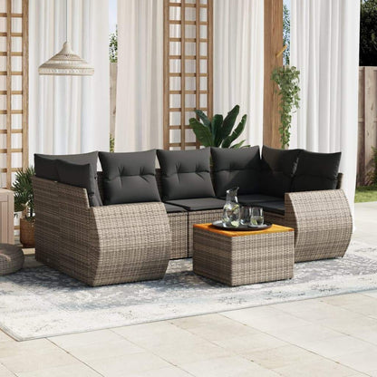 Set Divani da Giardino 7 pz con Cuscini Grigio in Polyrattan - homemem39