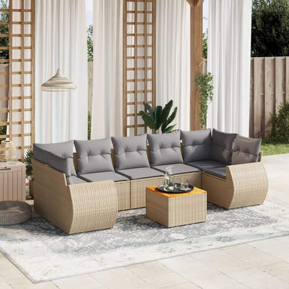 Set Divano da Giardino 8 pz con Cuscini Beige in Polyrattan - homemem39
