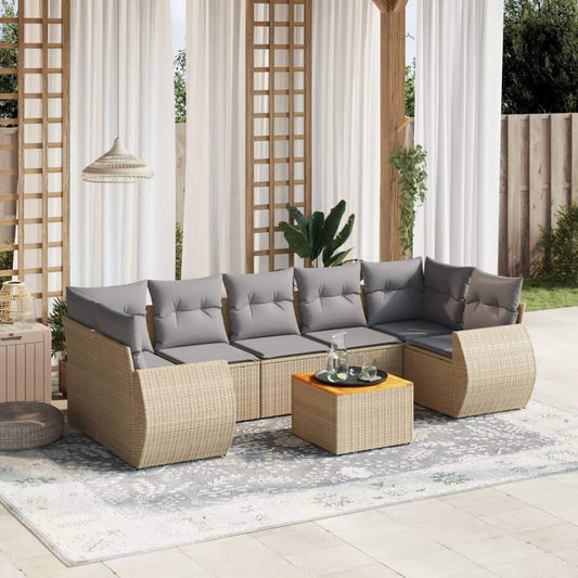 Set Divano da Giardino 8 pz con Cuscini Beige in Polyrattan - homemem39