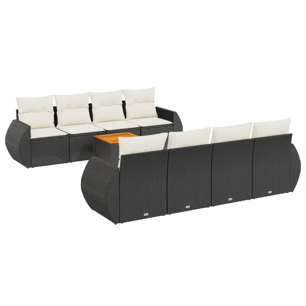 Set Divani da Giardino 9 pz con Cuscini Nero in Polyrattan - homemem39