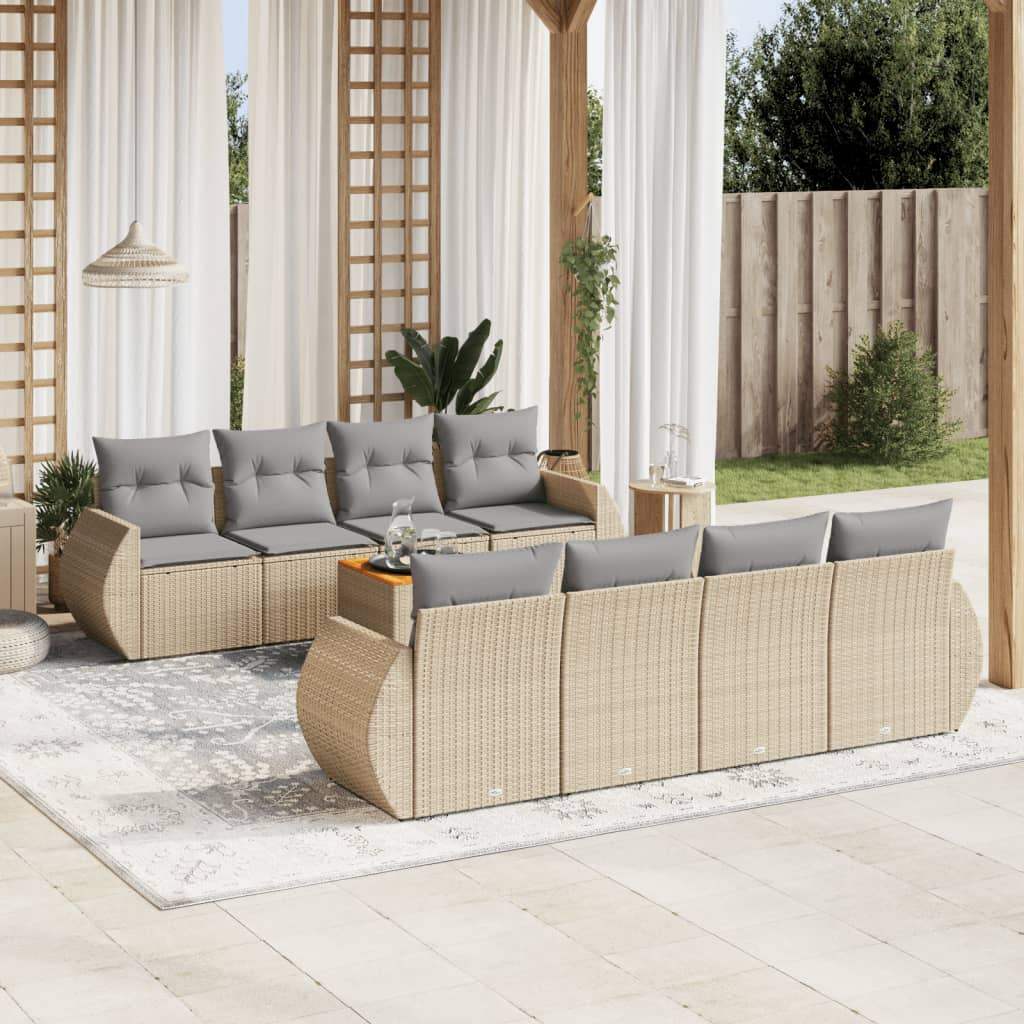 Set Divano da Giardino 9 pz con Cuscini Beige in Polyrattan - homemem39