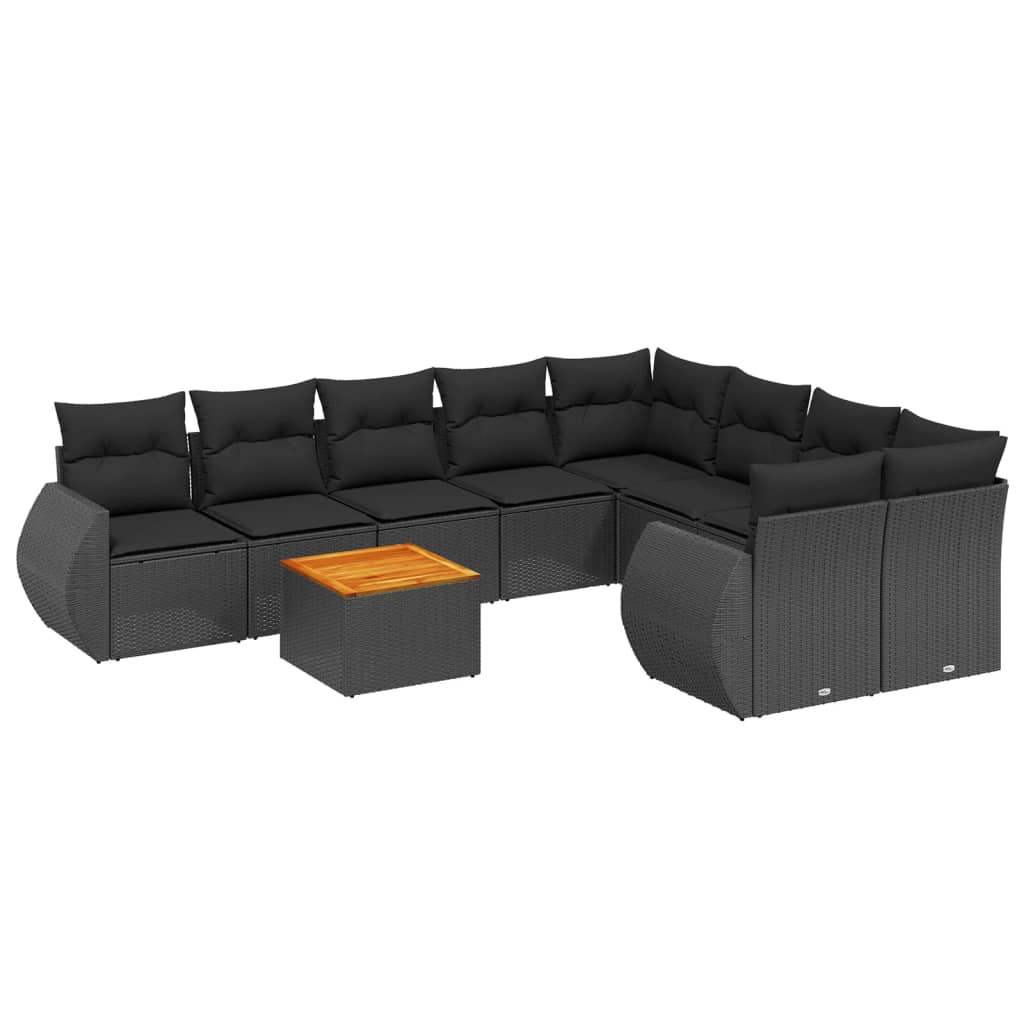 Set Divani da Giardino 9 pz con Cuscini Nero in Polyrattan - homemem39