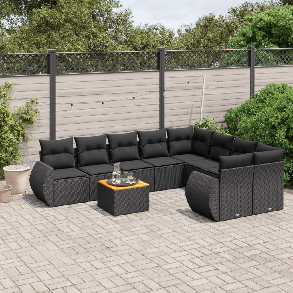 Set Divani da Giardino 9 pz con Cuscini Nero in Polyrattan - homemem39