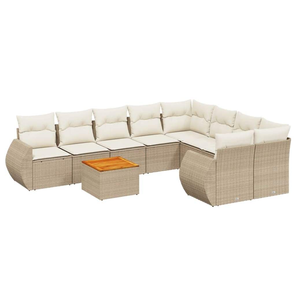 Set Divano da Giardino 9 pz con Cuscini Beige in Polyrattan - homemem39