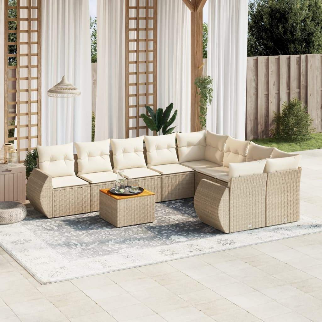 Set Divano da Giardino 9 pz con Cuscini Beige in Polyrattan - homemem39