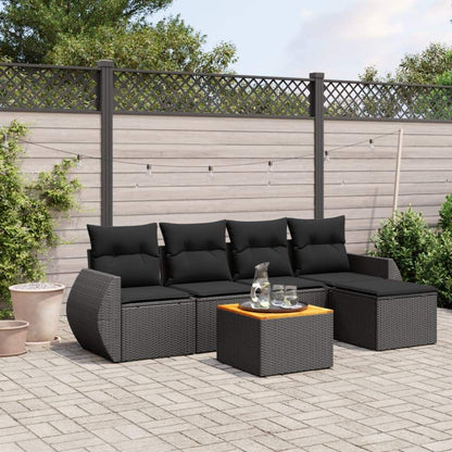 Set Divano da Giardino 6 pz con Cuscini Nero in Polyrattan - homemem39