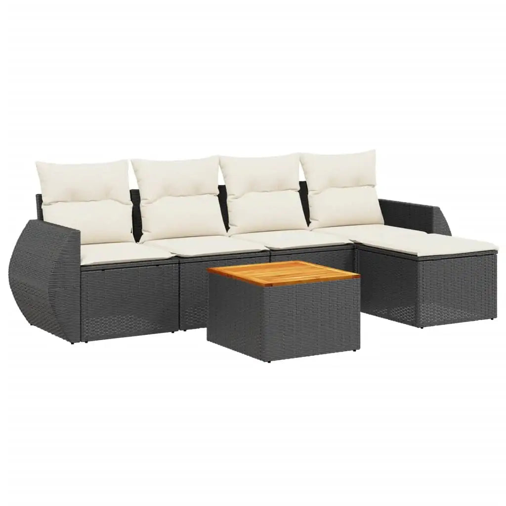 Set Divano da Giardino 6 pz con Cuscini Nero in Polyrattan - homemem39