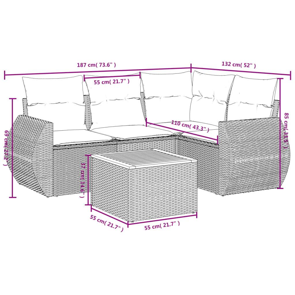 Set Divani da Giardino 5 pz con Cuscini in Polyrattan Nero - homemem39
