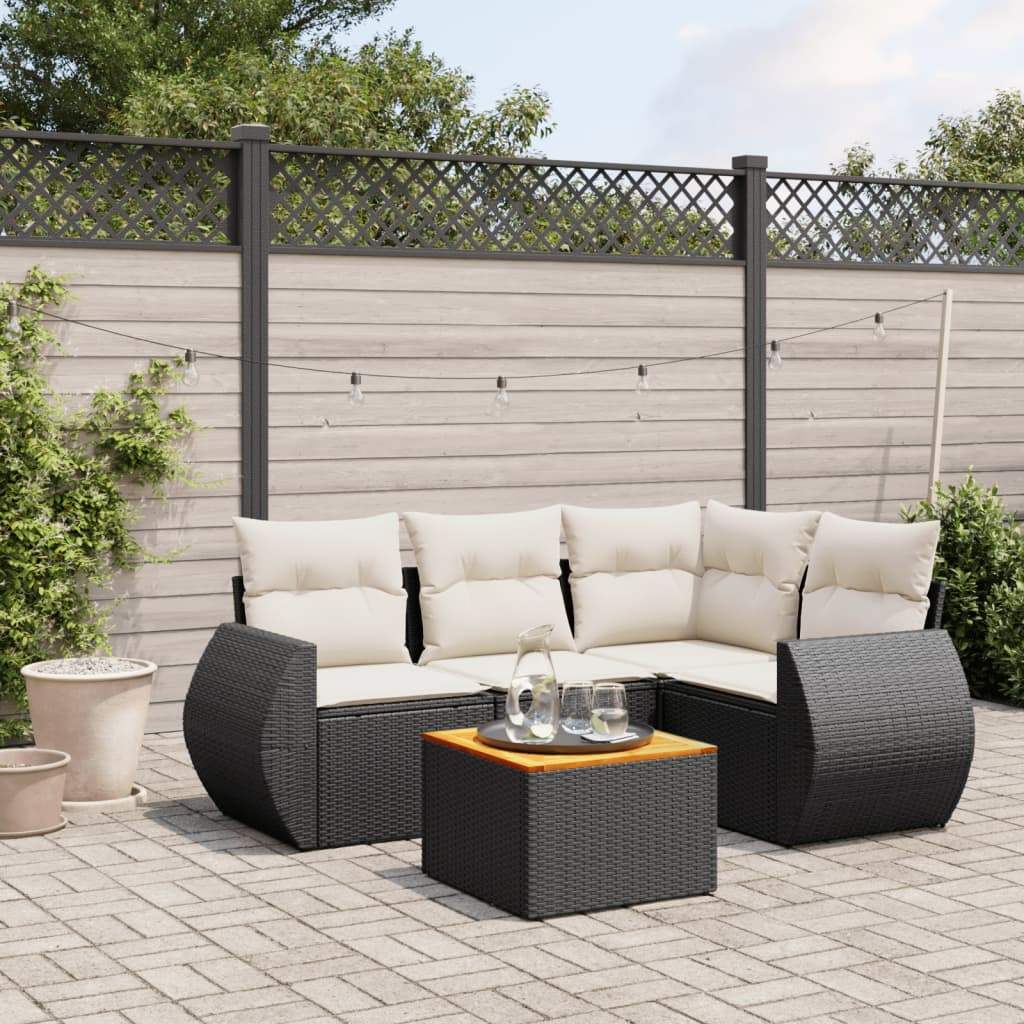 Set Divani da Giardino 5 pz con Cuscini in Polyrattan Nero - homemem39