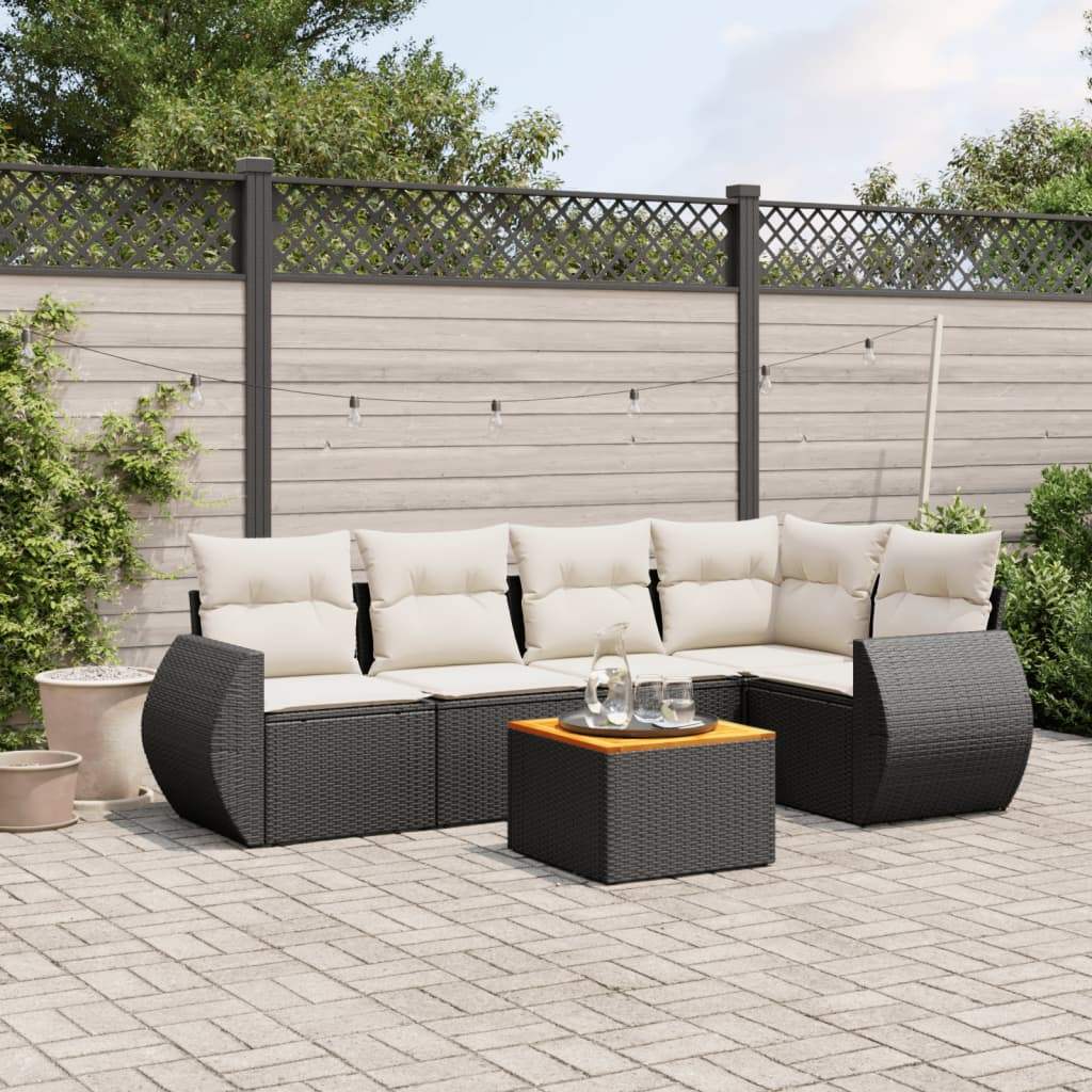 Set Divano da Giardino 6 pz con Cuscini Nero in Polyrattan - homemem39
