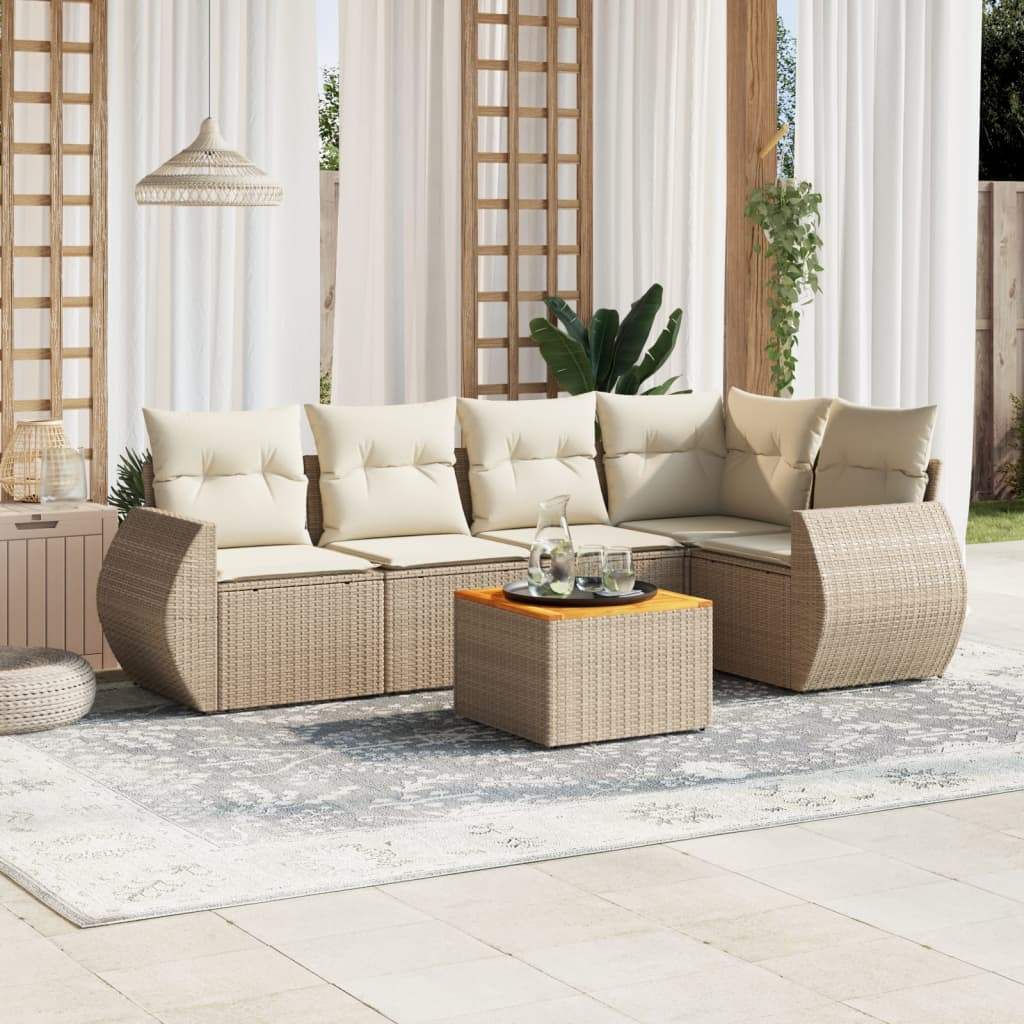 Set Divano da Giardino 6 pz con Cuscini Beige in Polyrattan - homemem39