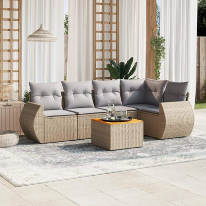 Set Divano da Giardino 6 pz con Cuscini Beige in Polyrattan - homemem39