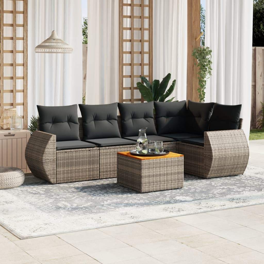 Set Divano da Giardino 6 pz con Cuscini Grigio in Polyrattan - homemem39