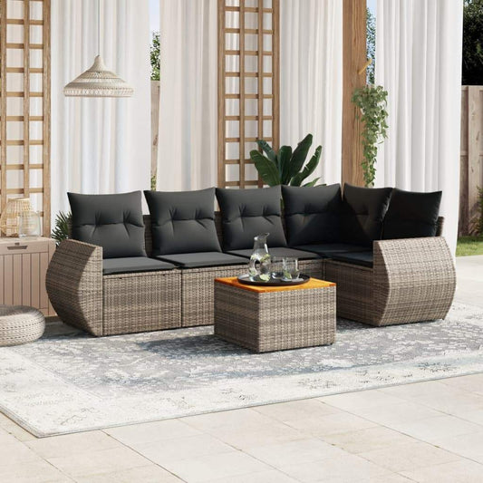 Set Divano da Giardino 6 pz con Cuscini Grigio in Polyrattan - homemem39