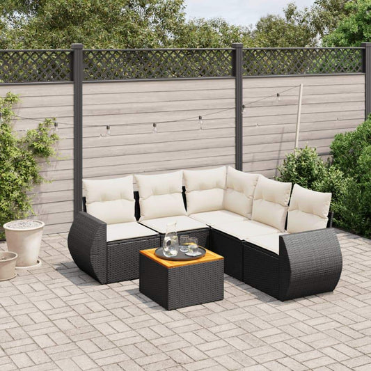 Set Divano da Giardino 6 pz con Cuscini Nero in Polyrattan - homemem39