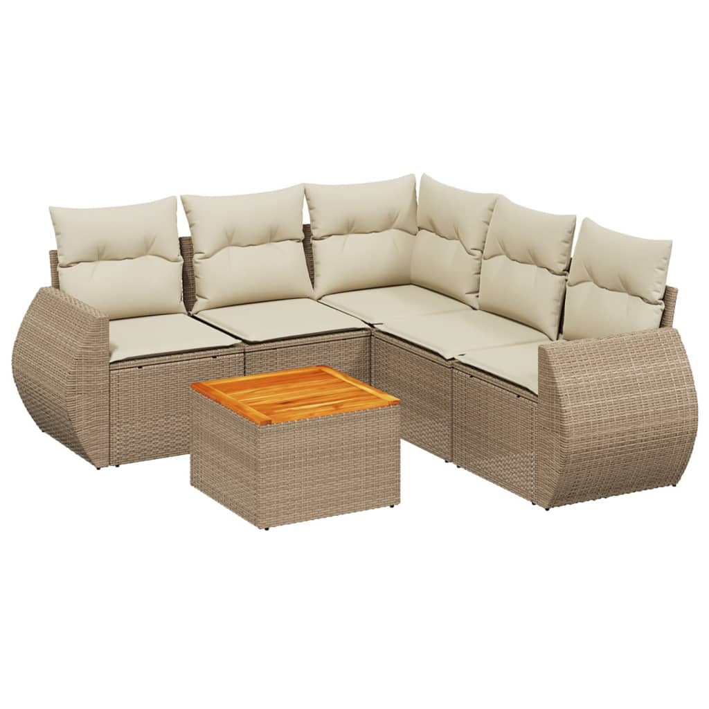 Set Divano da Giardino 6 pz con Cuscini Beige in Polyrattan