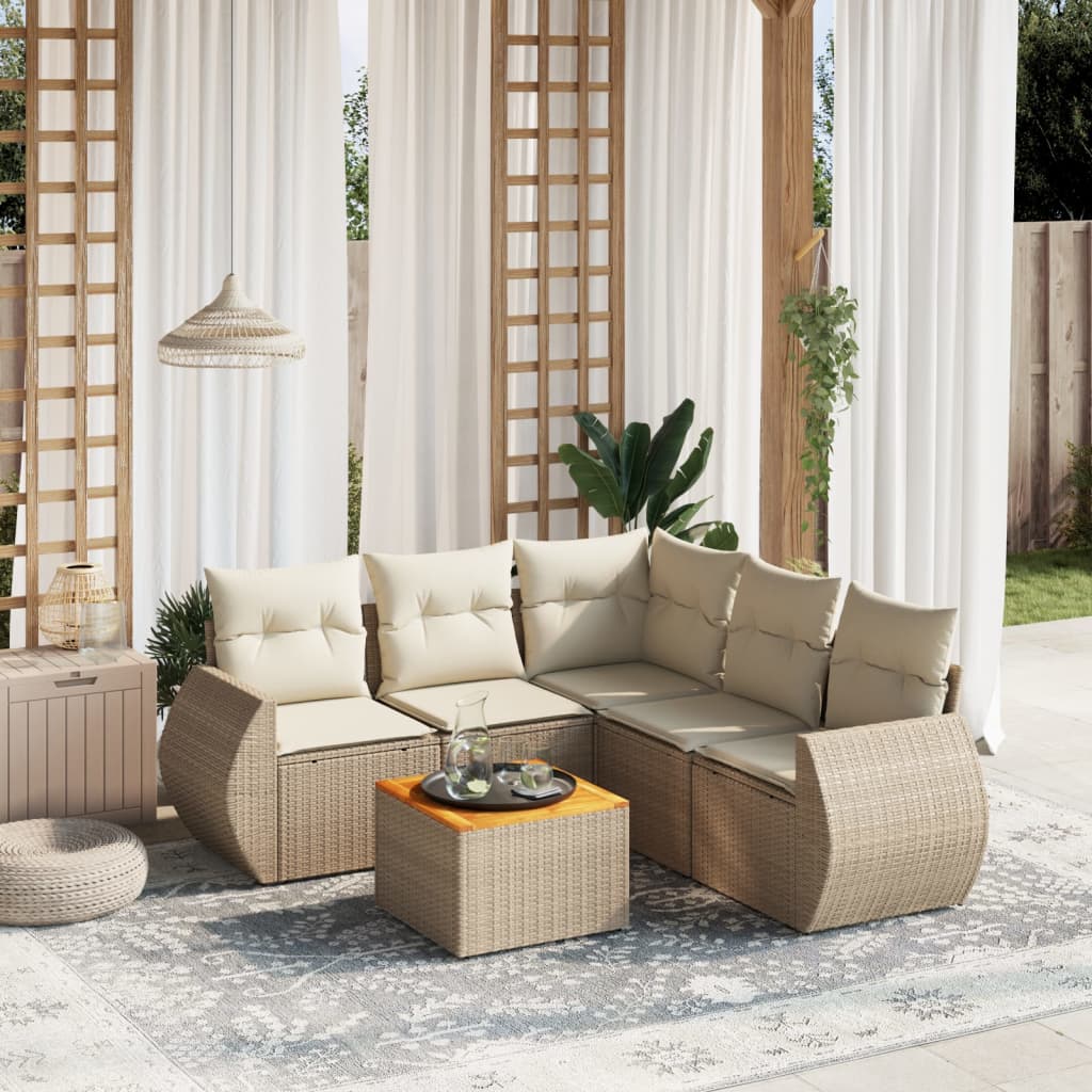Set Divano da Giardino 6 pz con Cuscini Beige in Polyrattan