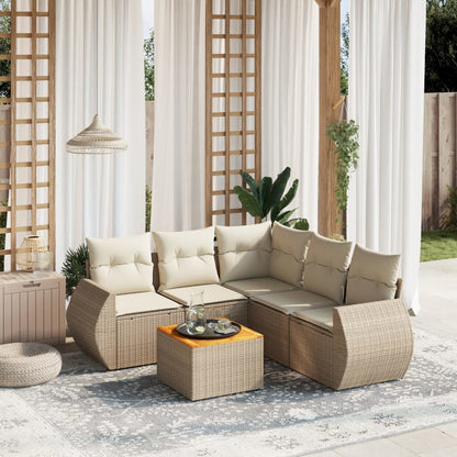 Set Divano da Giardino 6 pz con Cuscini Beige in Polyrattan