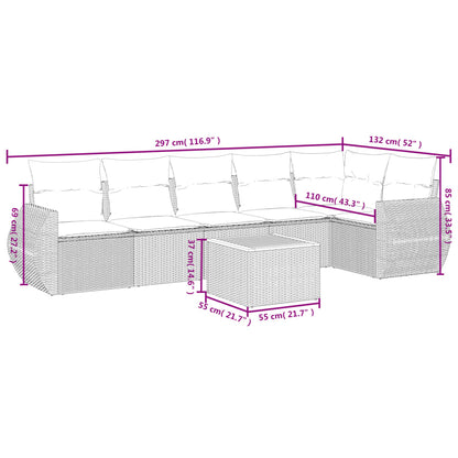 Set Divani da Giardino con Cuscini 7pz Nero Polyrattan