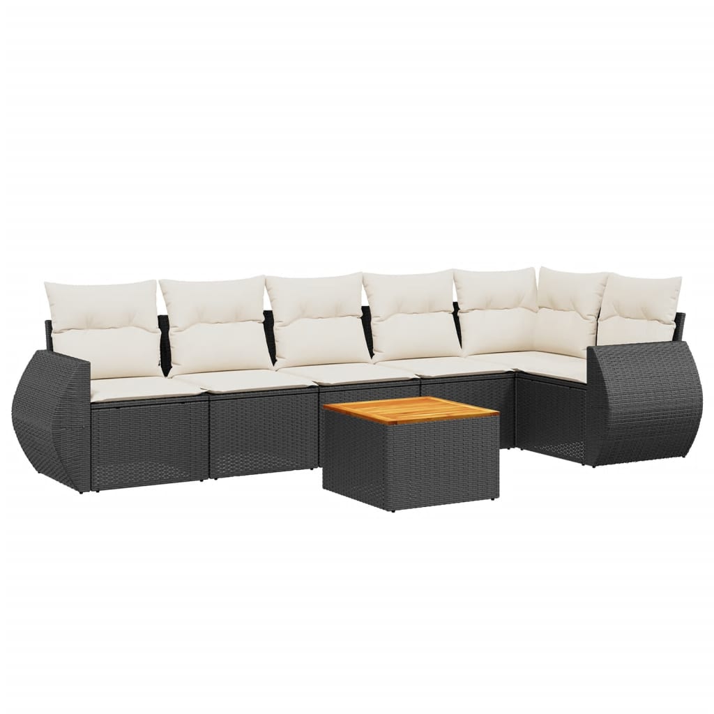 Set Divani da Giardino con Cuscini 7pz Nero Polyrattan