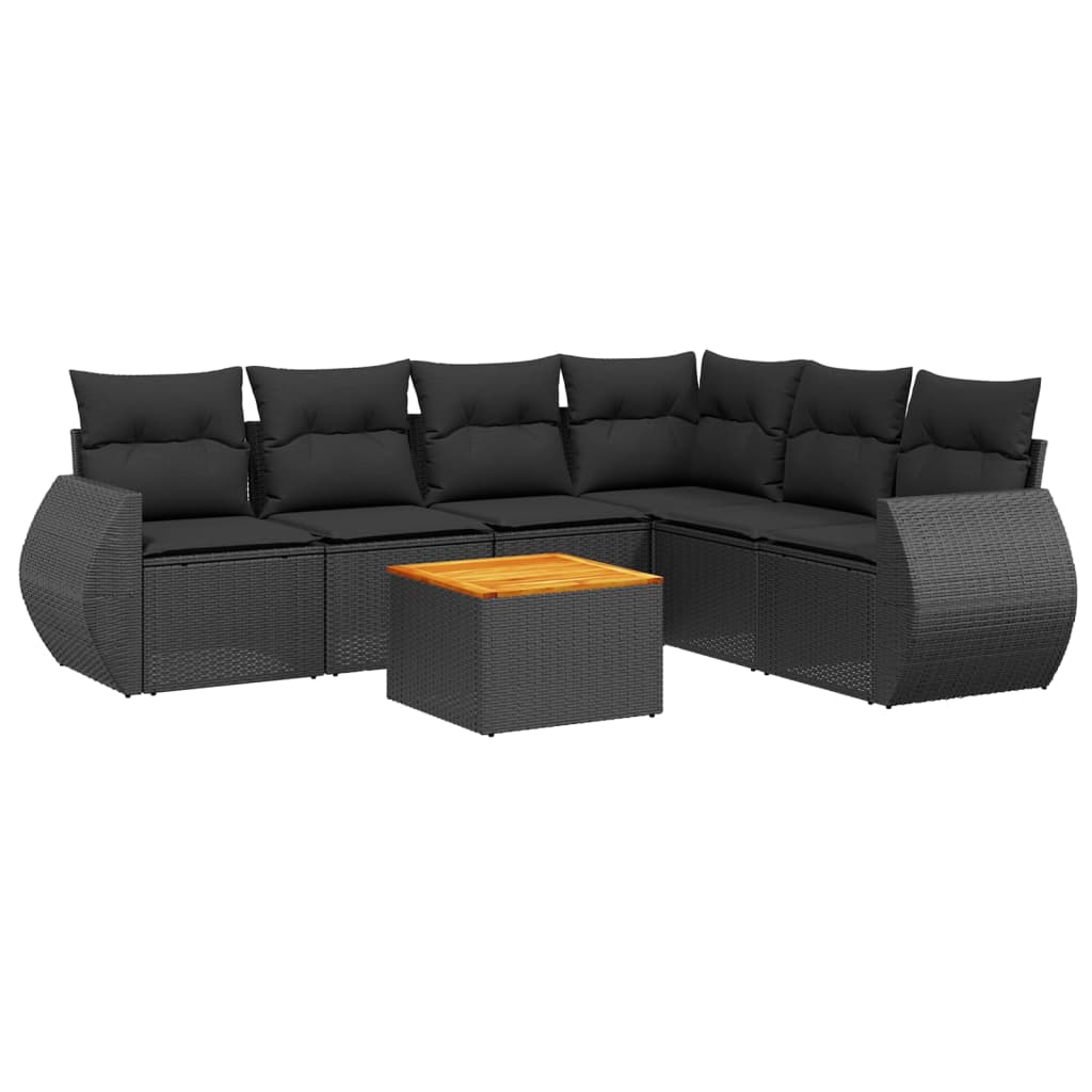 Set Divani da Giardino con Cuscini 7pz Nero Polyrattan | homemem39