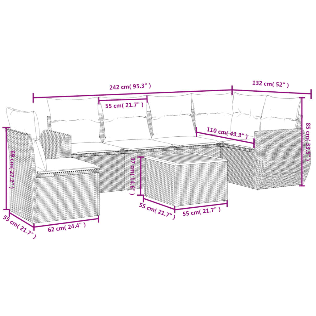 Set Divani da Giardino con Cuscini 7pz Nero Polyrattan | homemem39