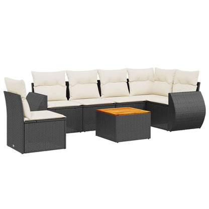 Set Divani da Giardino con Cuscini 7pz Nero Polyrattan