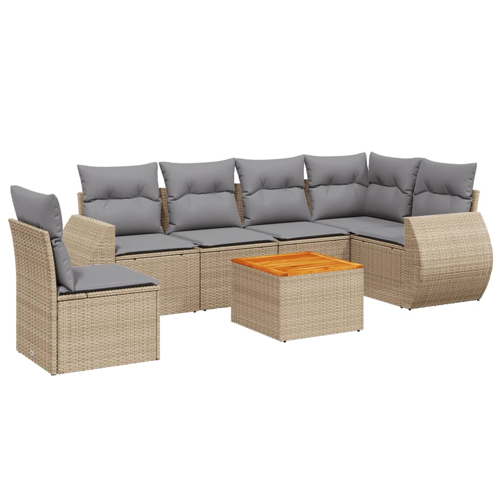 Set Divani da Giardino 7 pz con Cuscini Beige in Polyrattan